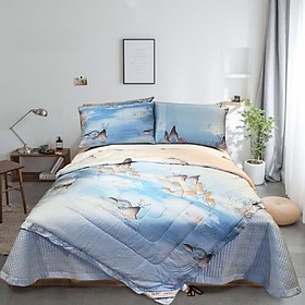 Set chăn ga gối trần bông 100% tencel - Núi Xanh - Tặng kèm 1 móc khóa Houston