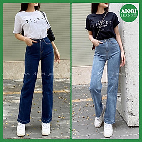 Quần Jeans Nữ AIORI Ống Suông Đứng Dáng dài chất bò jean cao cấp co giãn mềm mịn thời trang 4 mùa_Mã E001 - Xanh Nhạt