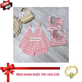 TẶNG QUÀ BUỘC TÓC HOA CÚC - SET BỘ ĐỒ 2 DÂY CARO HỒNG CHO BÉ GÁI