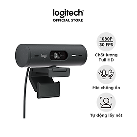 Webcam Logitech Full HD Brio 500 - Tự động điều chỉnh ánh sáng, Tự động lấy khung hình,Show mode, Mic kép giảm ồn, nắp che bảo mật, Hoạt động với Microsoft Teams, Google Meet, Zoom - Hàng chính hãng