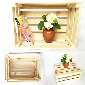 Mua Thùng gỗ Pallet size lớn L-XL  D50-60xR40-50xC20-22cm  đựng đồ trang trí homestay- Kệ decor đa năng