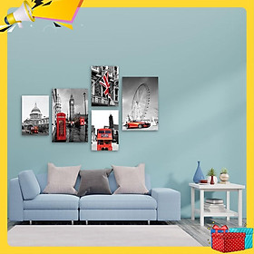 Bộ 5 tranh trang trí phòng khách | Tranh màu đỏ nước Anh W1763