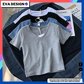 Áo thun nữ trơn dáng croptop Eva design, áo phông nữ vải thun co giãn 4 chiều cổ V