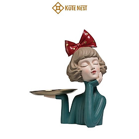 Mua Tượng trang trí hình cô gái có khay để đồ  tượng trang trí phòng khách  bằng nhựa Polyresin - Phong cách Châu Âu - Có 2 màu lựa chọn - KT dài 23 x cao 33cm