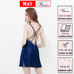 Đầm ngủ WANNABE DNS85 váy ngủ 2 dây lụa cổ tim cut-out lưng sâu viền ren lượn sóng từ trước ra sau khoe vai trần gợi cảm