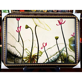 Mua Tranh sơn mài hoa sen  hoa hồng ....cao cấp size 40x60 cm thích hợp để trang trí  làm quà tặng