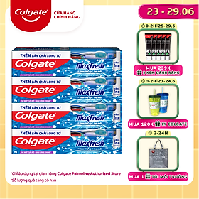 Bộ 4 Kem đánh răng Colgate bạc hà the mát Maxfresh 230g/tuýp tặng bàn chải đánh răng lông mềm