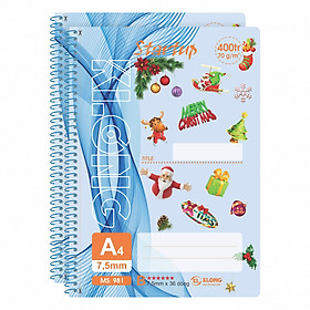 Lốc 2 Sổ Lò Xo Đơn A4 Xé Kẻ Lề KLONG - MS 981 (400 trang)