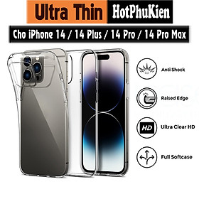 Ốp lưng silicon dẻo cho iPhone 14 / 14 Plus / 14 Pro / 14 Pro Max hiệu Ultra Thin trong suốt mỏng 0.6mm độ trong tuyệt đối chống trầy xước - Hàng nhập khẩu - iPhone 14 Plus