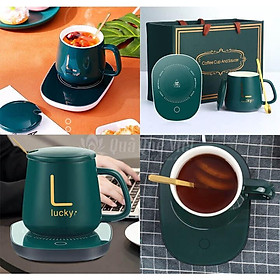 Mua Cốc Hâm Nóng đồ uống kèm đế điện  Bộ ly sứ kèm đế điện hâm nóng trà  cafe  hâm sữa + Tặng kèm thìa vàng  hộp sang trọng