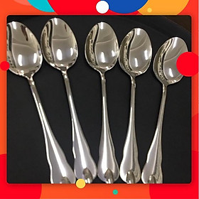 Bộ 5 muỗng ăn chính cho gia đình đuôi bầu có hoạt tiết inox cao cấp cán dày