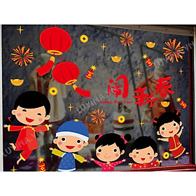 Decal trang trí tết- đèn lồng và các bé