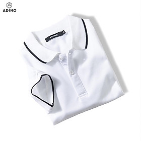 Áo polo nữ ADINO màu trắng phối viền vải cotton co giãn dáng công sở slimfit hơi ôm trẻ trung APN02