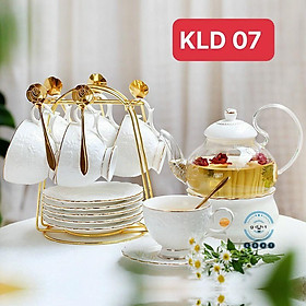 Mua Bộ ấm chén sứ xương kèm khay ️ ̂́️ Bộ tách trà sứ xương phong cách hoàng gia có đế hâm nóng