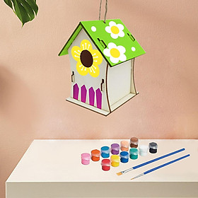 DIY Bird House Unpainted Build Paint Hanging Wooden Birdhouse Set Craft