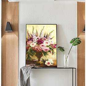 Tranh Canvas Sơn dầu Tĩnh vật Bình hoa nghệ thuật hiện đại. , Khung hợp nhôm chống ẩm, bền, đẹp, nhiều kích thước. Phù hợp nhiều không gian sang trọng