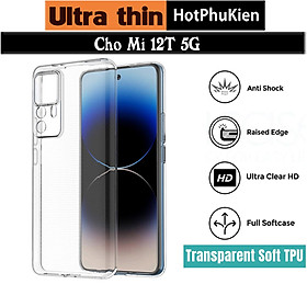 Ốp lưng silicon dẻo cho Xiaomi Mi 12T 5G / 12T Pro 5G hiệu Ultra Thin trong suốt mỏng 0.6mm độ trong tuyệt đối chống trầy xước - Hàng nhập khẩu