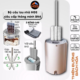 Mua BỘ LAU NHÀ THÔNG MINH MÂM CHỮ NHẬT BN4  TỰ VẮT XOAY 360 ĐỘ   CÂY LAU NHÀ INOX  2 BÔNG LAU