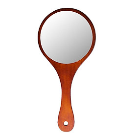 Portable Wooden Hand Vanity Mirror With Handle For Home Travel