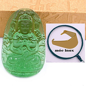 Mặt dây chuyền Phật Thiên thủ thiên nhãn pha lê xanh lá 3.6 cm kèm vòng cổ dây dù xanh lá + móc inox vàng, Phật bản mệnh, mặt dây chuyền phong thủy