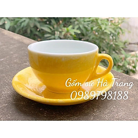 Mua Bộ cốc đĩa capuchino gốm sứ Bát Tràng cao cấp không chì men vân đá vàng sang chảnh dung tích 200ml