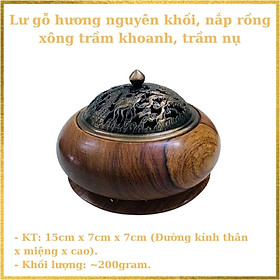 Lư Gỗ Xông Đốt Trầm Hương – Lư Gỗ Hương Xông Đốt Nhang Khoanh Trầm Hương, Nhang Nụ Trầm Hương - Lư Gỗ Hương Xông Đốt Trầm Hương Nắp Kim Loại Khắc Hoa Văn