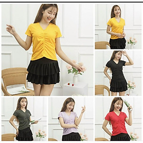 Áo Phông Nữ Ngắn Tay Cổ Tim Dây Rút Nhiều Màu Siêu Dễ Mix Đồ Áo Thun Nữ Trơn Cộc Tay