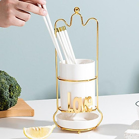 Ống đựng đũa chất liệu sứ khung hợp kim cao cấp | HŨ SỨ CÓ KHAY HỨNG NƯỚC ĐỰNG ĐŨA KHUNG INOX TẠO HÌNH LOVE YOU