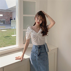 Áo crop top, áo sơ mi nữ Nhật Bản, áo ngắn nữ màu tím hottrend