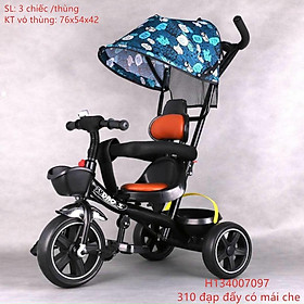 Xe đẩy 3 bánh 310 có mái che, giỏ, để chân kiêm xe đạp 3in1 yên tựa da - Màu 2