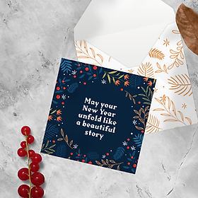 Thiệp giáng sinh năm mới New Year SDstationery Beautiful Story, vòng hoa sang trọng, tinh tế, vuông 12x12 cm