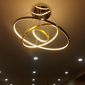 Đèn thả phòng khách 3 vòng viền vàng sang trọng - 3 chế độ ánh sáng có điều khiển từ xa LINSKY