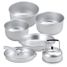 Portable Outdoor Camping Cookware Set Lightweight Anodized Aluminum Cookset Cooking Pot Pan Tea Kettle Set with Handle