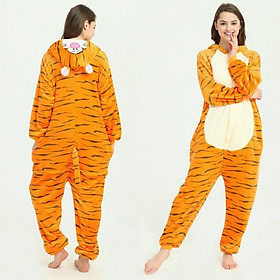 Bộ đồ ngủ hình thú hổ vằn 1909 liền thân lông mịn Pijama Động Vật Hoạt Hình cho trẻ em người lớn Cosplay