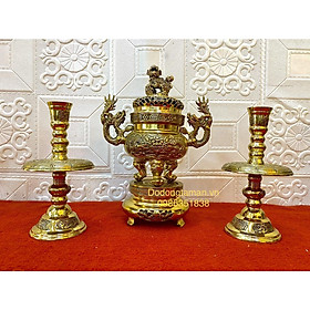 Mua Bộ đỉnh lư thờ bằng đồng vàng cao cấp Cao 25cm. Tam sự - ngũ sự - đỉnh đồng - đỉnh thờ nhỏ nhất