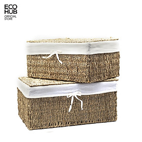 Mua Giỏ cói chữ nhật ECOHUB đựng đồ  Khung sắt  có tay cầm / Lót vải / Có nắp đậy (3 size)