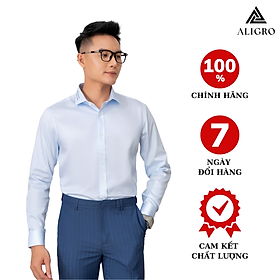 Hình ảnh Áo sơ mi nam dài tay ALIGRO cổ bẻ dáng ôm body 100% chất cotton chống nhăn xanh ALGS217