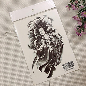 Hình xăm dán cao cấp tattoo cô gái trắng đen 15x21cm- phù hợp dán tay, vai, ngực, bụng, chân và lưng