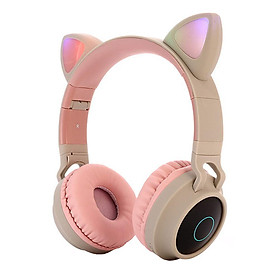 Cute Cat Ear Bluetooth 5.0 Headphones Foldable On-Ear Stereo Wireless Headset with Mic LED Light Support FM Radio/TF Card/Aux in for Smartphones PC Tablet
