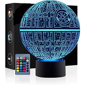 Hình ảnh Đèn 3D ảo ảnh quang học, 7Models Touch Control LED LED Ánh sáng Illusion Đêm với cáp tải cho trang trí nhà, trẻ em, người hâm mộ Star Wars (Death Star)
