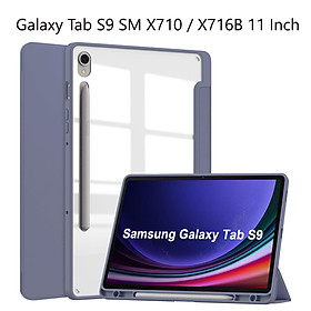 Bao Da Cover Dành Cho Samsung Galaxy Tab S9 SM X710 / X716B 11 Inch Lưng Trong Có Khe Cho Bút Cảm Ứng Hỗ Trợ Smart Cover Máy Tính Bảng