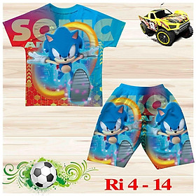 Đồ bộ bé trai, bộ cộc tay mùa hè cho bé trai hình Sonic size 18-36KG chất thun lạnh Thái mát