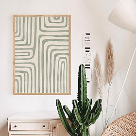 Mua Tranh treo tường | Tranh trừu tượng - Sage green geometric line art print  simple green & beige lines poster