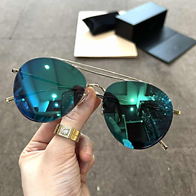 Kính râm Mắt tròn nhỏ sành điệu màu xanh gương cho nam nữ