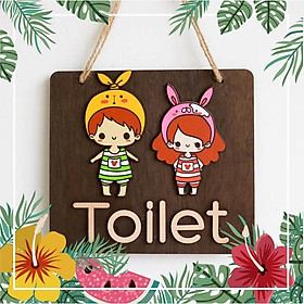 Mua Bảng gỗ trang trí TOILET đôi baby thỏ