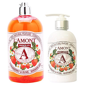 Combo Sữa Tắm L'amont En Provence Strawberry (500ml) và Sữa Dưỡng Thể L'amont En Provence Strawberry Whitening Body Lotion (250ml)