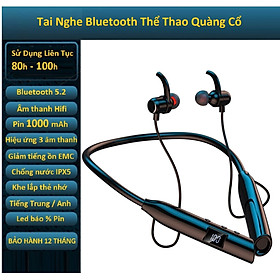 Mua Tai Nghe Bluetooth  Thể Thao Quàng Cổ 5.2   Có Đèn Pin   Có Led Báo % Pin   Pin 1000mAh Nghe Nhạc - Đàm Thoại 80 - 100 Giờ   Hỗ trợ Khe Cắm Thẻ Nhớ