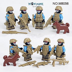 Hình ảnh Minifigures Combo 8 Lính Lắp Ráp Quân Đội Chiến Đấu Đặc Chủng Swat Có Giáp Trang Bị Và Chó Nghiệp Vụ M8056