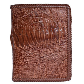 Bóp nam Huy Hoàng da đà điểu da chân đan viền kiểu đứng màu vàng bò HT2446