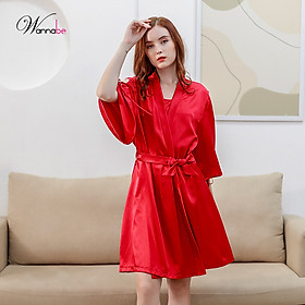 Áo choàng ngủ WANNABE KIS33 áo khoát ngủ dạng kimono xẻ sườn cánh tay đan khoen xxx cột nơ xinh xắn cho người mặc